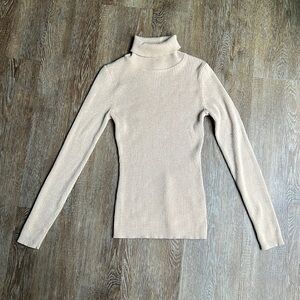 Basic Editions Tan Metallic Turtleneck Sweater
